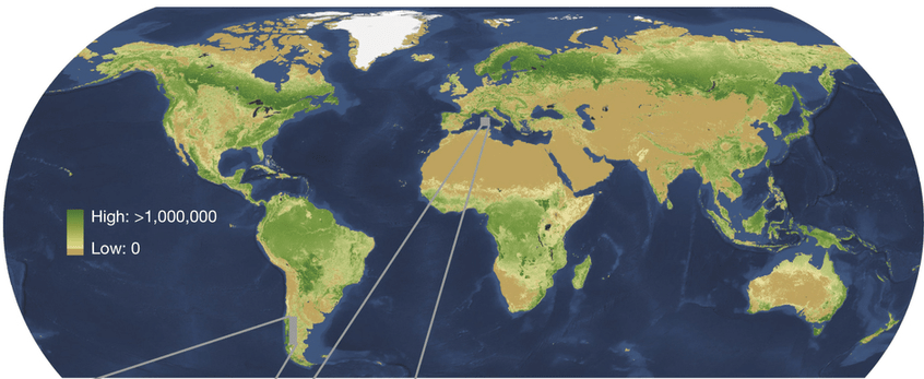 The-global-map-of-tree-density-at-the-1-km2-pixel-30-arc-seconds-scale-a-The-scale